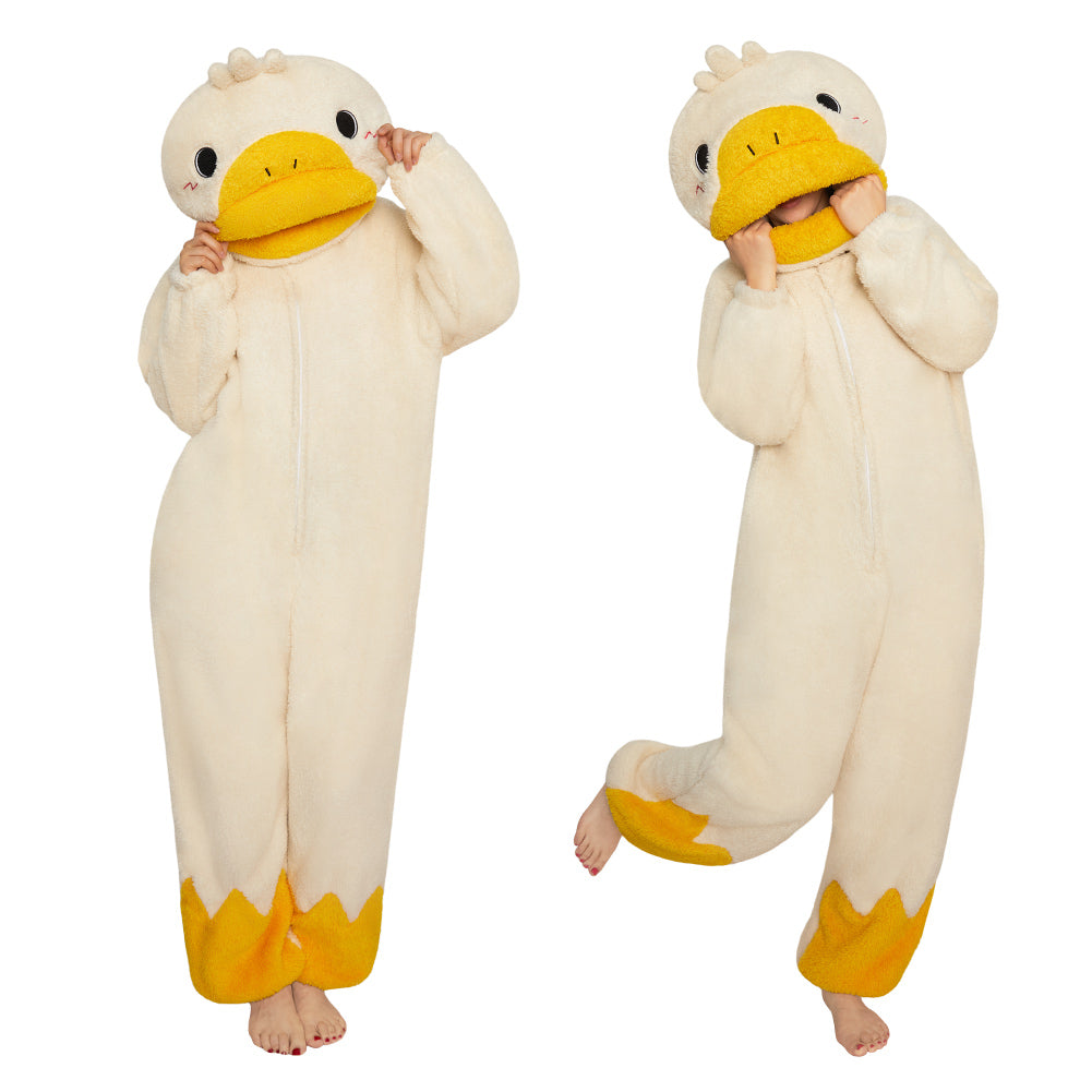Lustiger Gans Onesie für Erwachsene – Flauschiger Fleece Tier-Jumpsuit & Schlafanzug