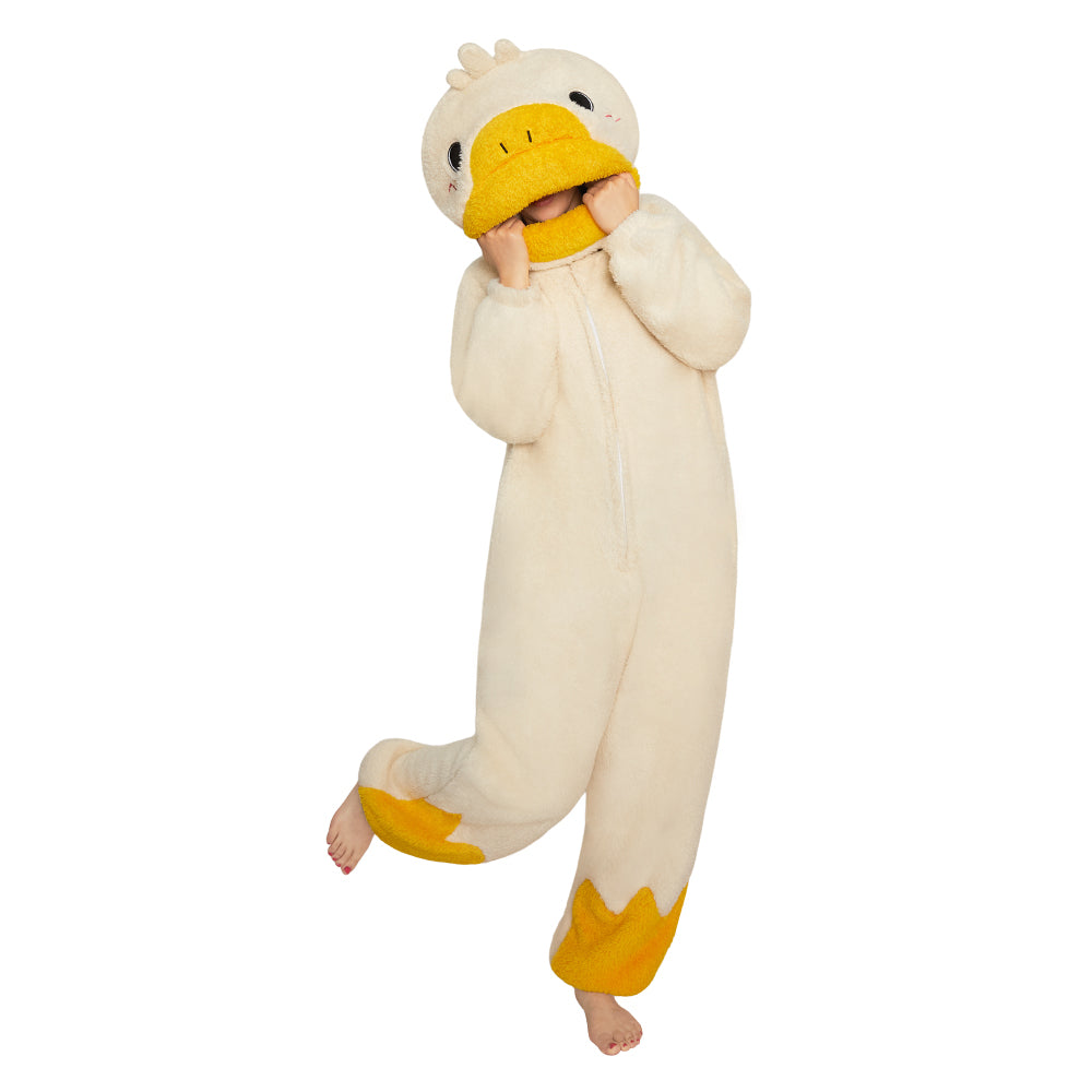 Lustiger Gans Onesie für Erwachsene – Flauschiger Fleece Tier-Jumpsuit & Schlafanzug