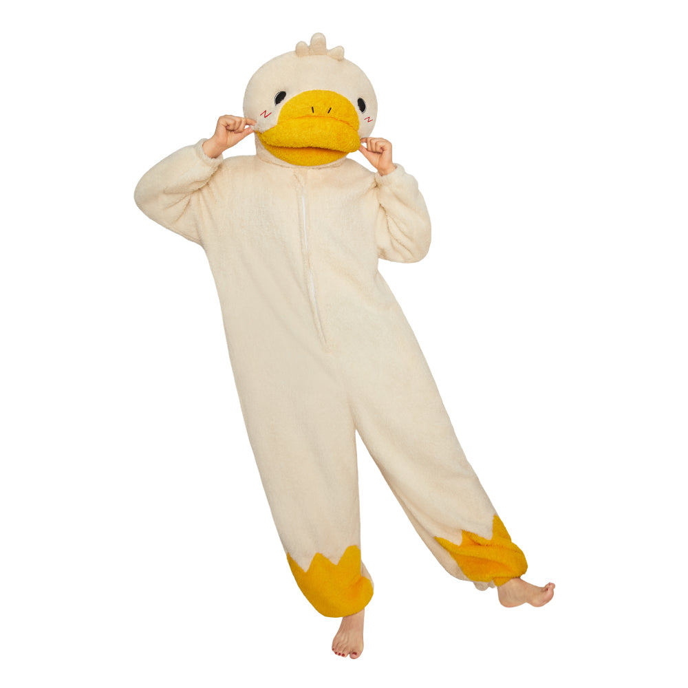 Lustiger Gans Onesie für Erwachsene – Flauschiger Fleece Tier-Jumpsuit & Schlafanzug