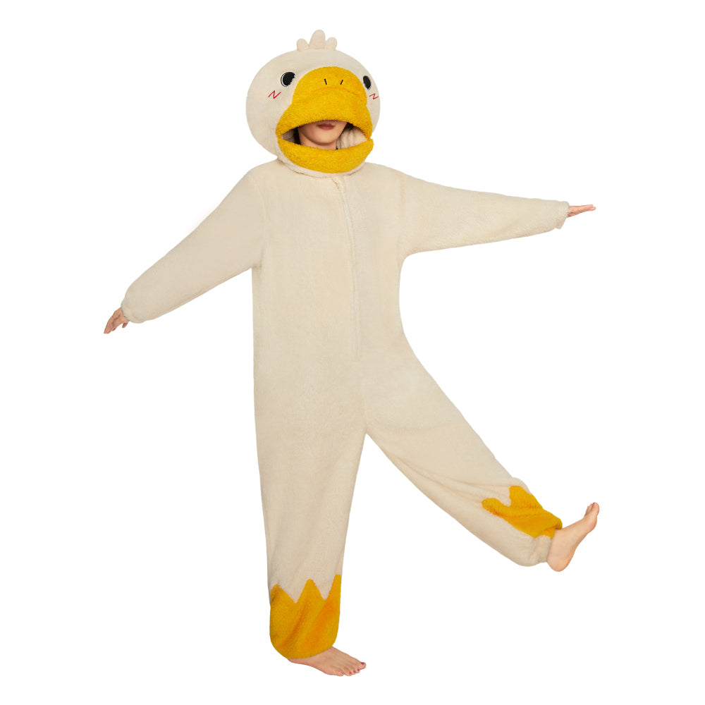 Lustiger Gans Onesie für Erwachsene – Flauschiger Fleece Tier-Jumpsuit & Schlafanzug