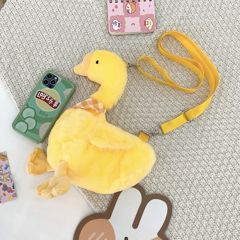 Niedliche Plüsch-Gans Umhängetasche weiß gelb – Süße Gans Crossbody-Tasche & Schultertasche