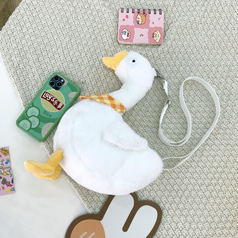 Niedliche Plüsch-Gans Umhängetasche weiß gelb – Süße Gans Crossbody-Tasche & Schultertasche