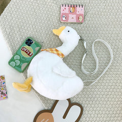 Niedliche Plüsch-Gans Umhängetasche weiß gelb – Süße Gans Crossbody-Tasche & Schultertasche