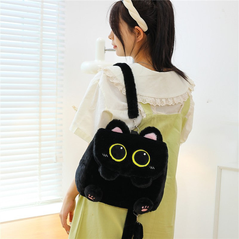 Niedliche Plüsch-schwarze Katze Form Rucksack schwarz – Süße KATZE Crossbody-Tasche & Schultertasche