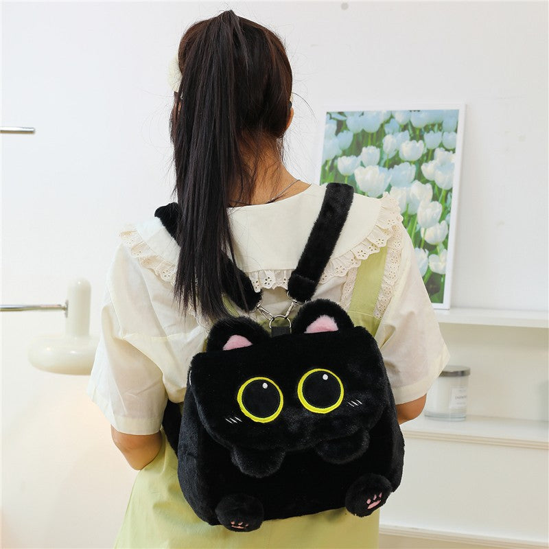 Niedliche Plüsch-schwarze Katze Form Rucksack schwarz – Süße KATZE Crossbody-Tasche & Schultertasche