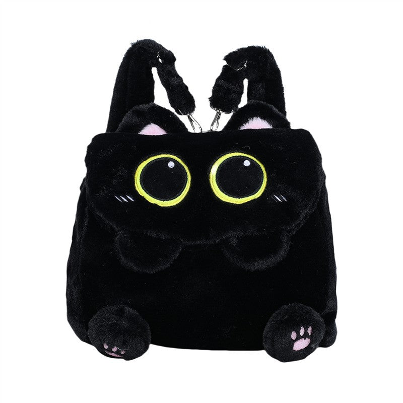 Niedliche Plüsch-schwarze Katze Form Rucksack schwarz – Süße KATZE Crossbody-Tasche & Schultertasche