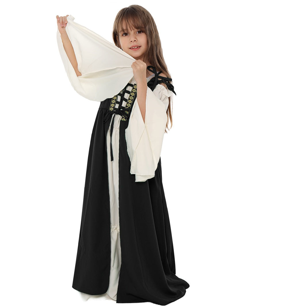 Kinder Mädchen quadratischer Kragen Mittelalter Renaissance Retro Kleid Cosplay Kostüm Mittelalterkleid  Outfits Halloween Karneval Anzug