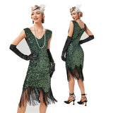 Retro 1920er Stil Flapper Kleider Charleston Kleid Damen V Ausschnitt Motto Party Kleider