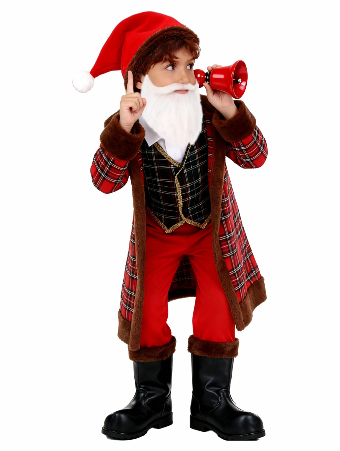 Kinder Weihnachten Kostüm mit rotem Karomuster Weihnachtsmann-Outfit Weihnachtsfeier Schulfest-Auftrittskostüm