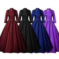 Damen Viktorianisch Vintage Gothic Spitze Lang Halloween Damen Abschlussballkleider