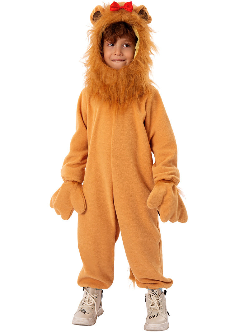 Kinder Halloween Cowardly Lion Rollenspiel Onesie Bühne Cos Tier Kostüm Performance Kostüm
