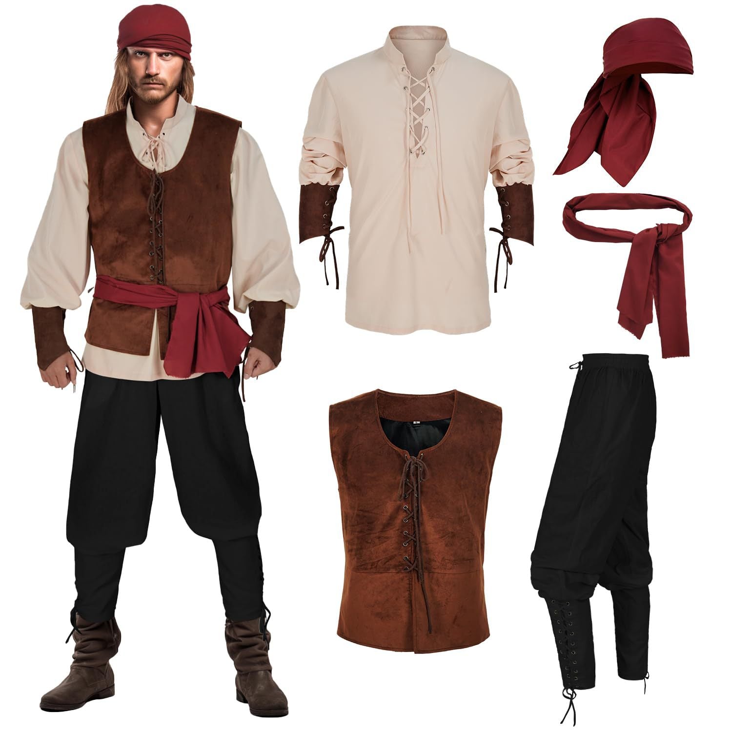 Herren Cosplay Kostüm Outfits Halloween Karneval Anzug Pirat seeräuber