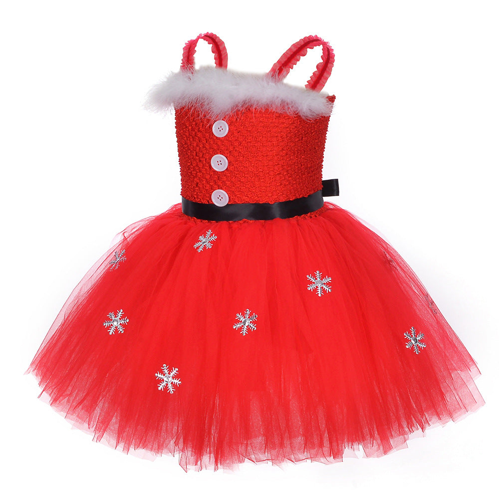Mädchen Kinder Tülle Kleid mit Haarschmuck Weihnachtskleid Partykleid Geburtstag Festkleid Ärmellos Weihnachten Kleid