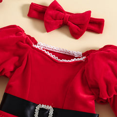 2024 Kinder Mädchen Weihnachtskleid Mädchen Prinzessinnenkleid und Schleife