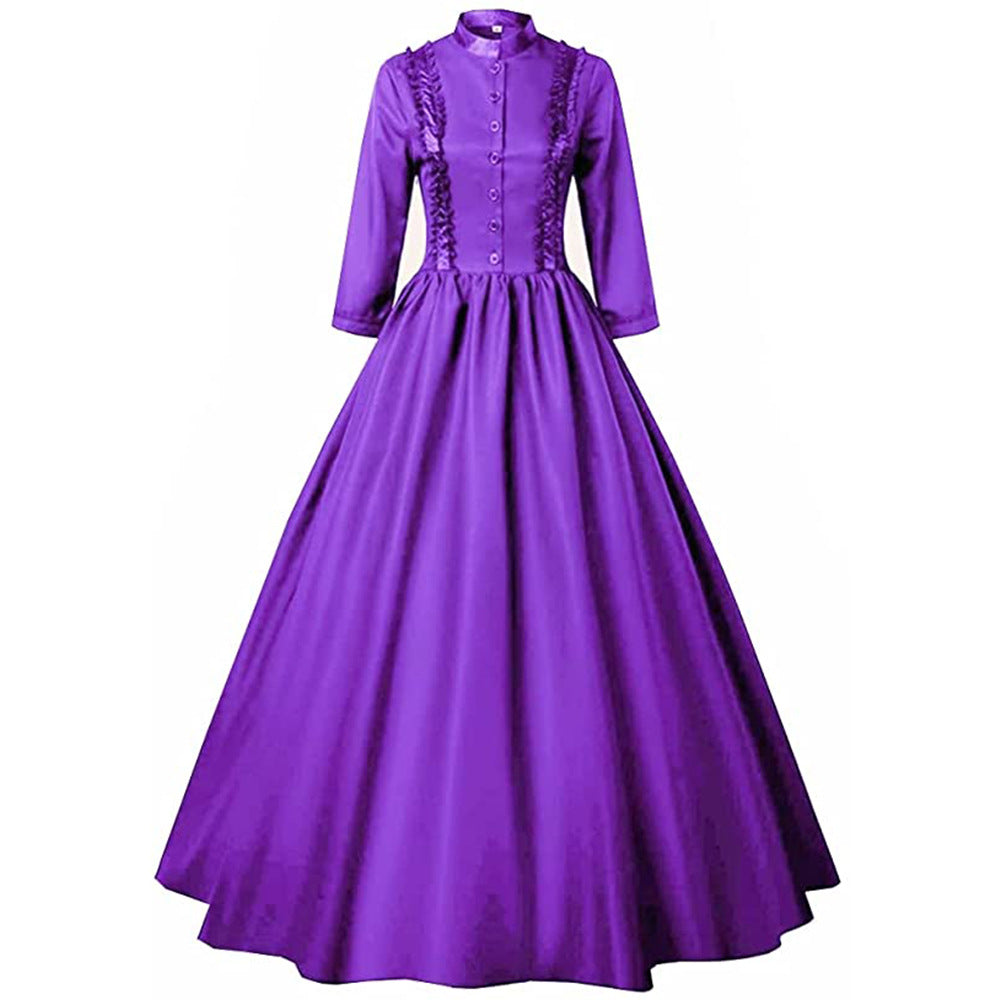 Damen Viktorianisch Vintage Gothic Spitze Lang Halloween Damen Abschlussballkleider
