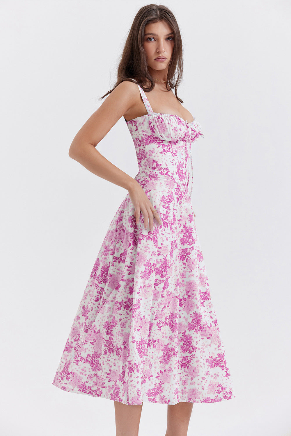 Damen Viktorianisches Blumenkleid Corsett Mittelalter Spaghetti Trägerkleid
