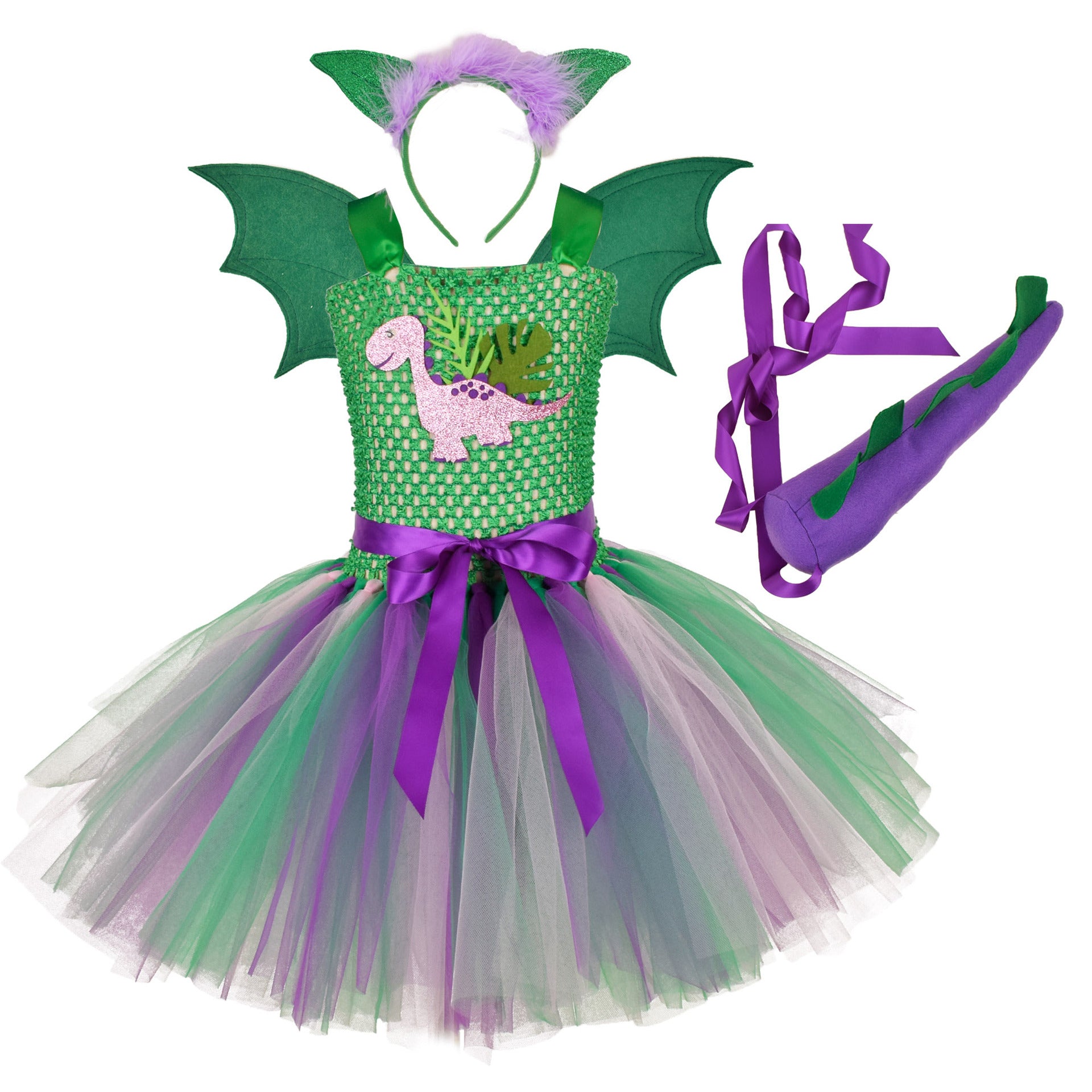Dinosaur World Kinder Mädchen Cosplay Flauschiges grün Tutu-Kleid Für Halloween, Kindergeburtstag Cosplay-Partys