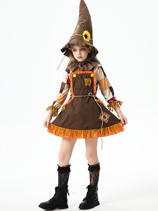 Kinder Mädchen Jäger Kostüm Halloween Kinderkostüme Kürbis Kostüm Vogelscheuche Bauernhof Rustikal Kleid