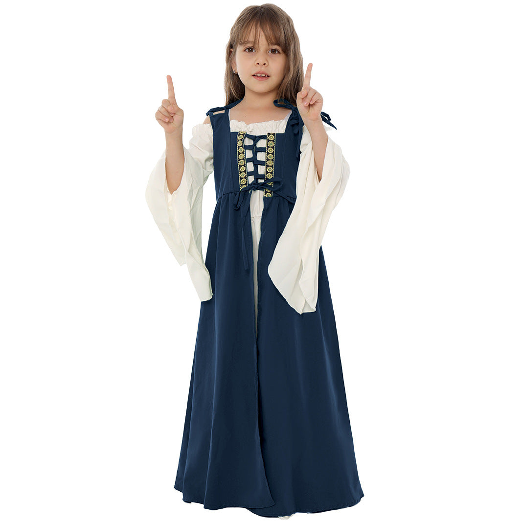 Kinder Mädchen quadratischer Kragen Mittelalter Renaissance Retro Kleid Cosplay Kostüm Mittelalterkleid  Outfits Halloween Karneval Anzug