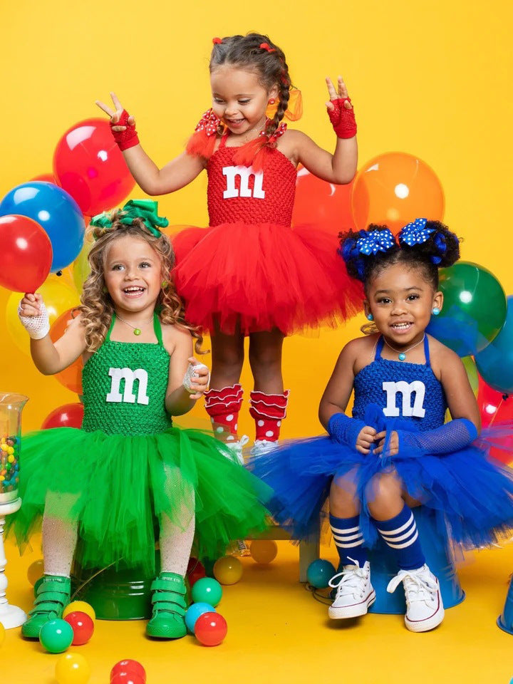 Kinder Mädchen M&M Bean Rollenspiel Kostüm Schokolade Candy Mesh Poncho tutu Kleid