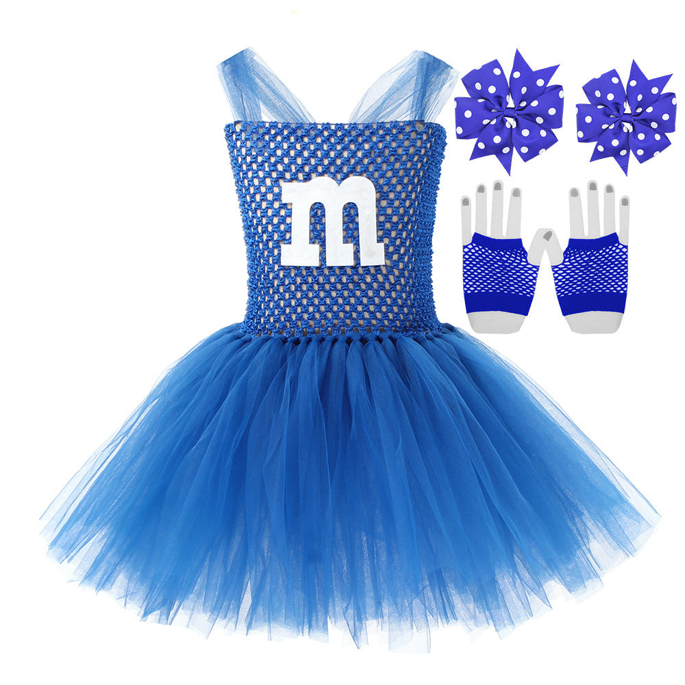Kinder Mädchen M&M Bean Rollenspiel Kostüm Schokolade Candy Mesh Poncho tutu Kleid