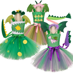 Dinosaur World Kinder Mädchen Cosplay Flauschiges grün Tutu-Kleid Für Halloween, Kindergeburtstag Cosplay-Partys