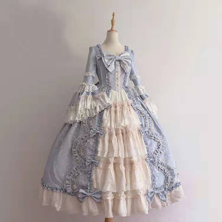 Damen Rokoko barock Kleid cosplay prinzessin kleid schleife spitze chiffon spleißen lolita tutu kleid