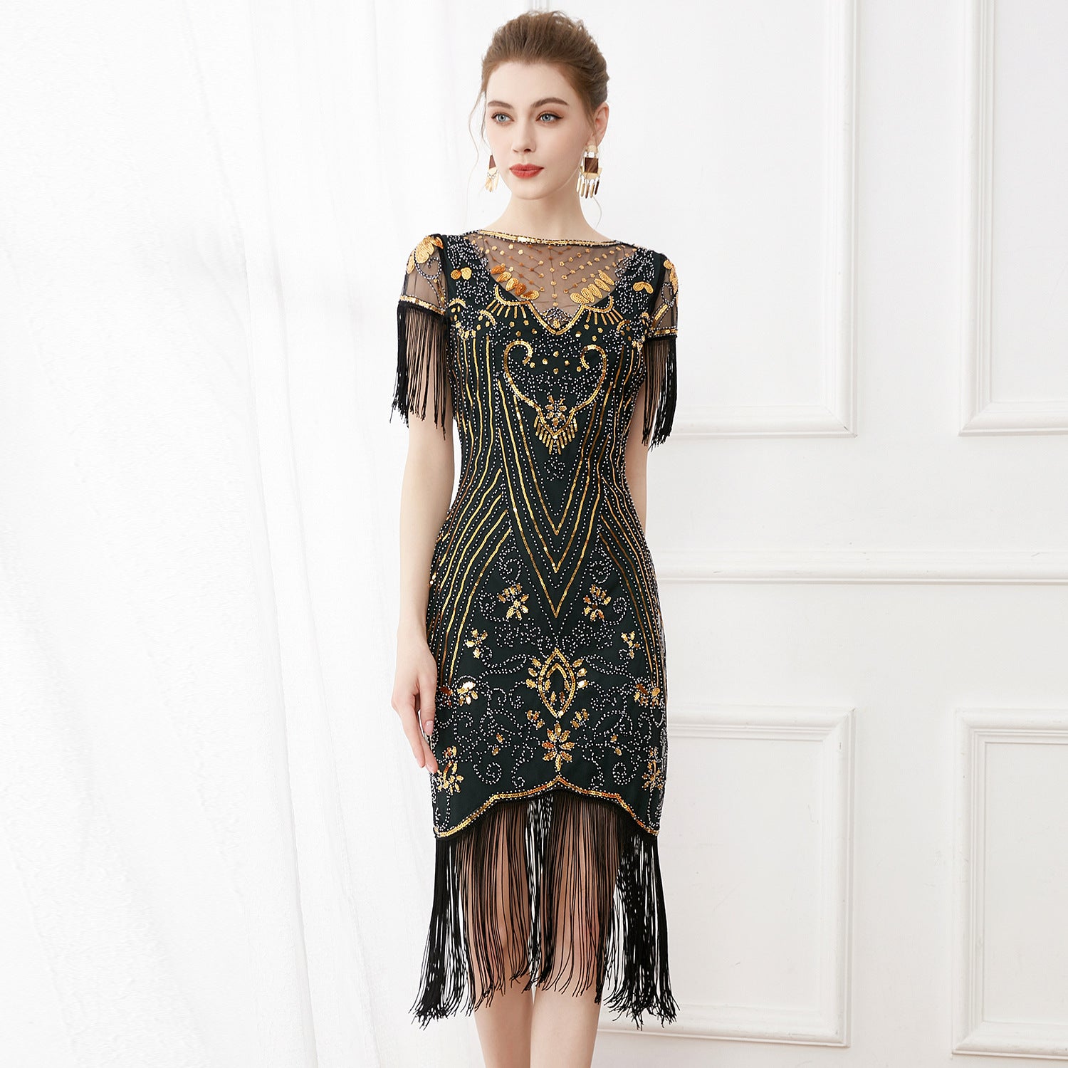 1920er Jahre Stil Charleston Kleid Damen Flapper Kleid Voller Pailletten Retro klassische Motto Party