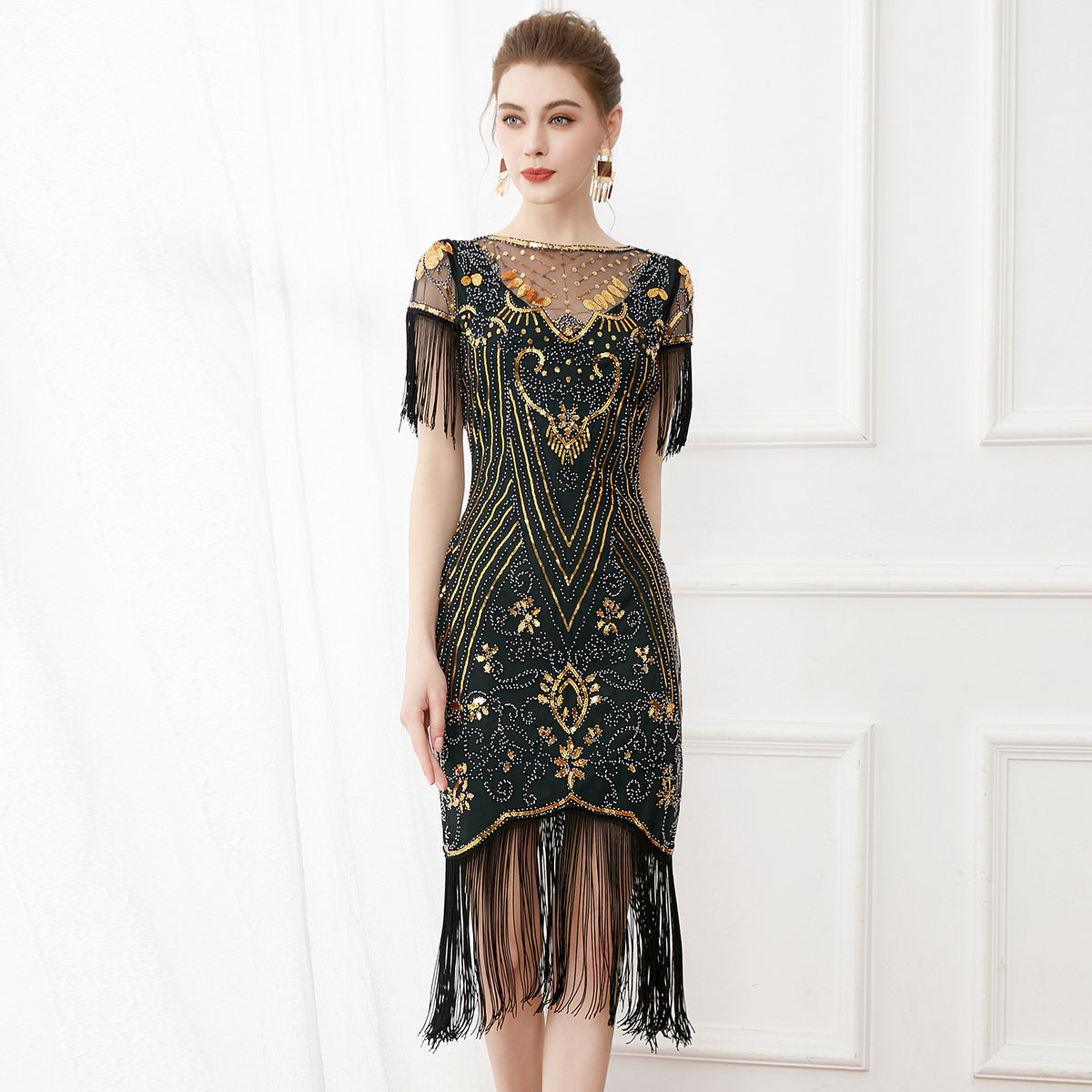 1920er Jahre Stil Charleston Kleid Damen Flapper Kleid Voller Pailletten Retro klassische Motto Party