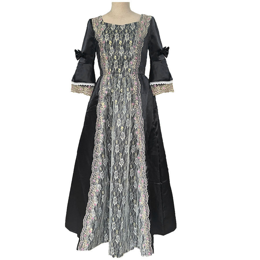 Damen Hofkleider Spitze Patchwork Kleid Vintage Mittelalterliche Mehrfarbige Kleid