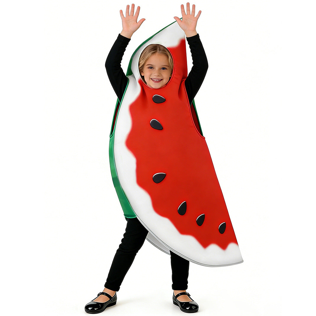 Kinder Lustige Wassermelonen-Cosplay-Kostüme Sommerliche Obst-Mottoparty-Outfits Kostüme für den Kindertag und Halloween