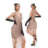 Retro 1920er Stil Flapper Kleider Charleston Kleid Damen V Ausschnitt Motto Party Kleider