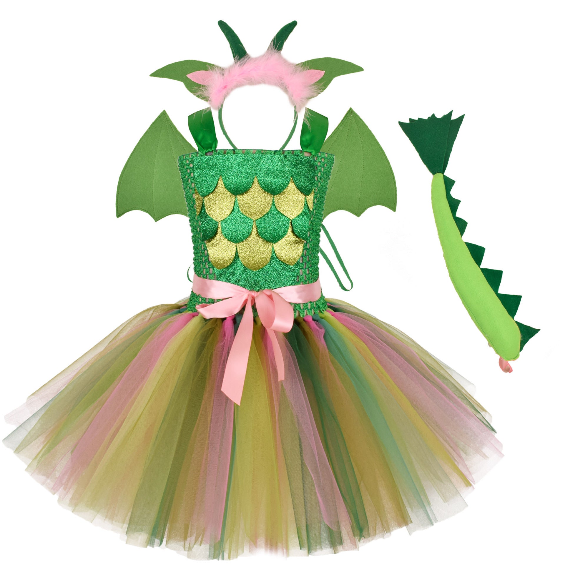 Dinosaur World Kinder Mädchen Cosplay Flauschiges grün Tutu-Kleid Für Halloween, Kindergeburtstag Cosplay-Partys