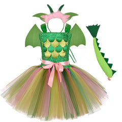 Dinosaur World Kinder Mädchen Cosplay Flauschiges grün Tutu-Kleid Für Halloween, Kindergeburtstag Cosplay-Partys