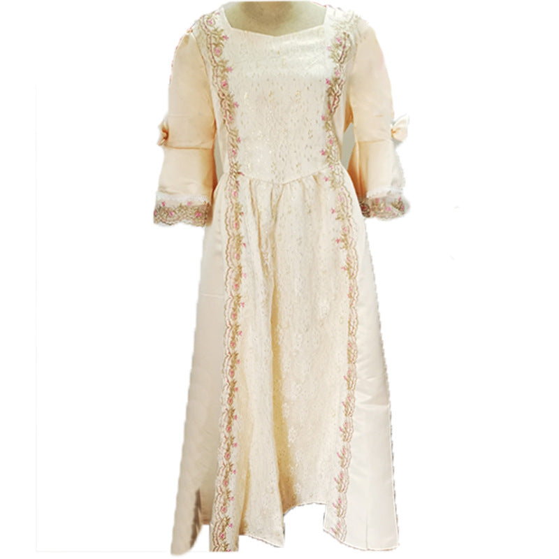 Damen Hofkleider Spitze Patchwork Kleid Vintage Mittelalterliche Mehrfarbige Kleid