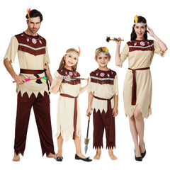 Halloween Kostüme für Erwachsene Grau-Weiß Indianer Kostüm Wilden-Kleidung für Herren & Damen