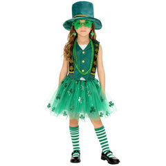 Kinder St. Patrick Cosplay Kostüm Kleeblatt Hut Rock Zubehör Party Halloween Karneval Anzug