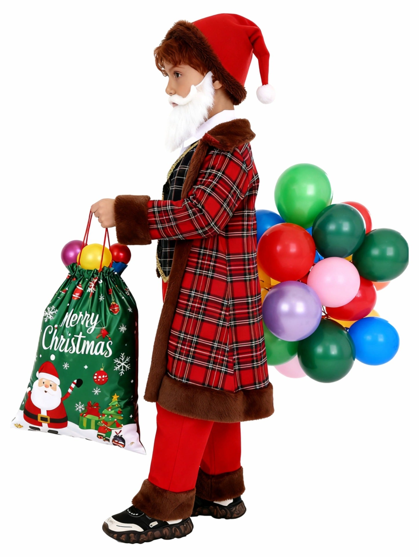 Kinder Weihnachten Kostüm mit rotem Karomuster Weihnachtsmann-Outfit Weihnachtsfeier Schulfest-Auftrittskostüm