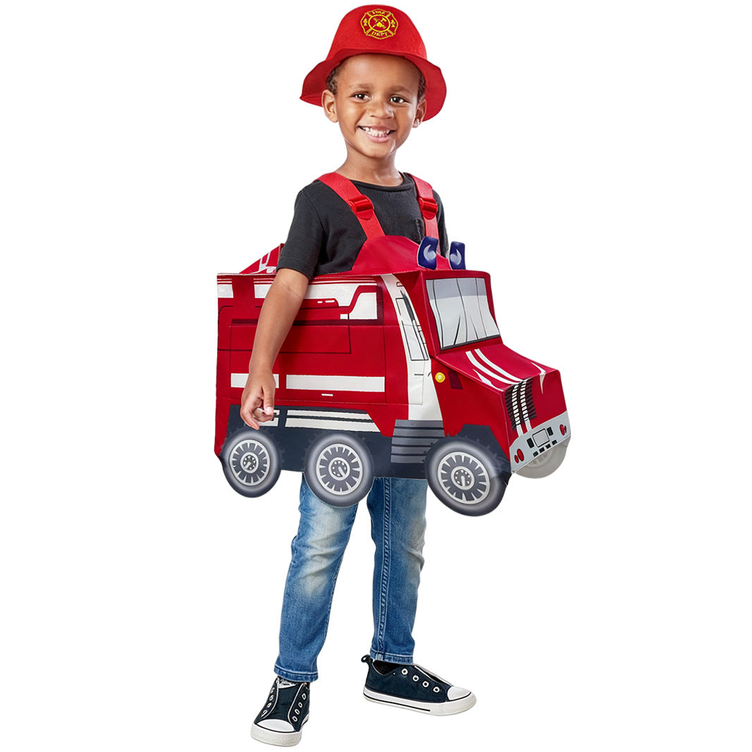 Kinder Feuerwehrmann Feuerwehrauto Cosplay Kostüme Kindergarten Kindertag und Halloween-Auftrittsoutfits