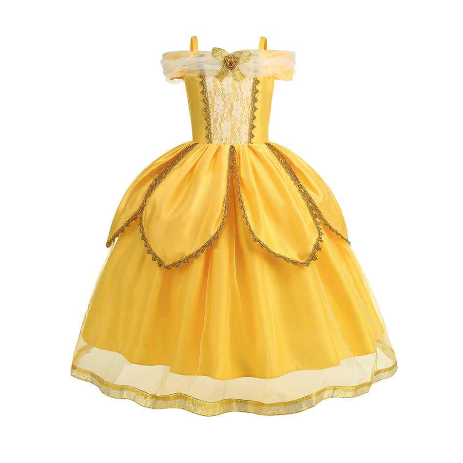 Kinder Mädchen Prinzessin gelb Kleid für Karneval Kostüm Geburtstagsgeschenk