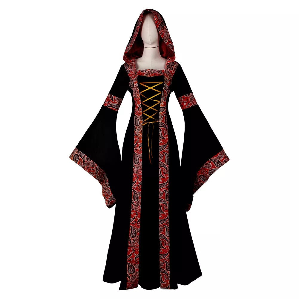 Damen Mittelalterliches langes Kleid Cosplay Viktorianisch Vintage Kapuzenkleider