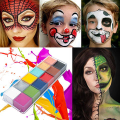 12-Farben Körperschminke Set auf Ölbasis (42 g) – Langanhaltendes Make-up für Fasching, Halloween & Cosplay