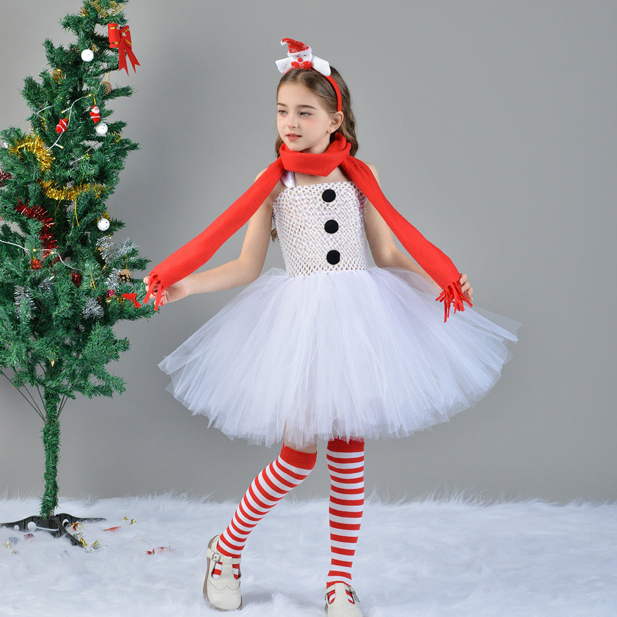 Weihnachten Kinder Mädchen tutu Kleid weiß Cosplay Kostüm Weihnachtskleid Party Anzug