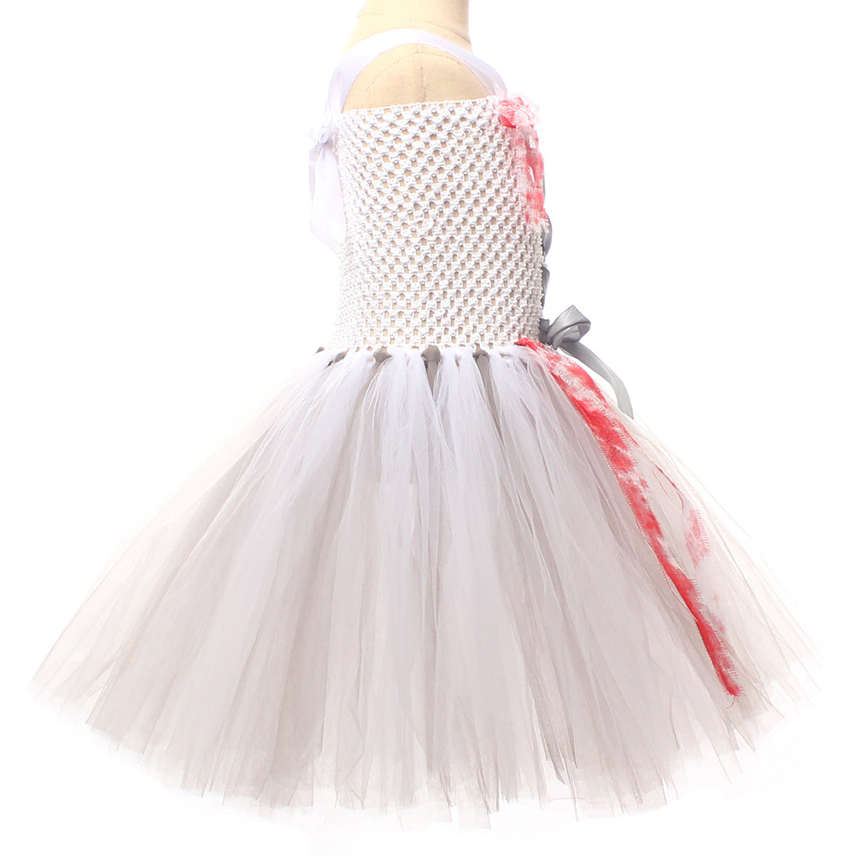 Zombie Braut Kostüm Mädchen – Halloween Tüllkleid mit Blut-Optik, Geisterbraut Tutu Kleid für Kinder