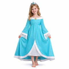 Super Mario Kinder Mädchen Blau Kleid Rosalina-Cosplay-Kostüm für Halloween, Karneval und Partys