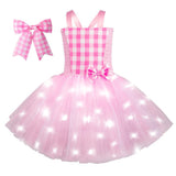 Kinder Mädchen Barbie rosa Tutu Kleid mit LED Kostüm Outfits Sommer Kleid