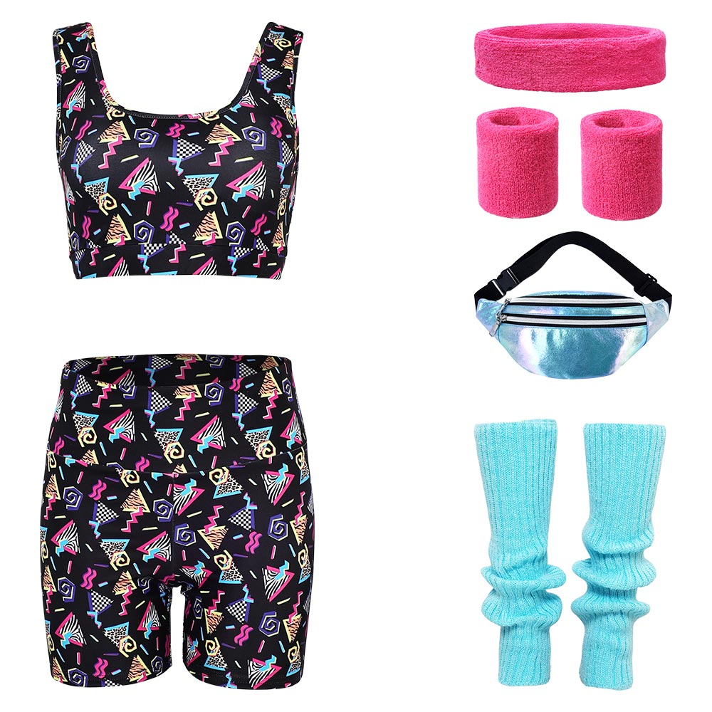 Damen 80s 90s Workout Outfit 2 Teilig Yoga Cosplay Kostüm Outfits Halloween Karneval Anzug