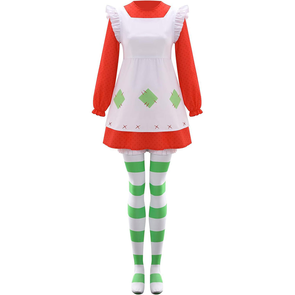 Damen Blume Erdbeermädchen Kleid Set Cosplay Kostüm Outfits Halloween Karneval Anzug