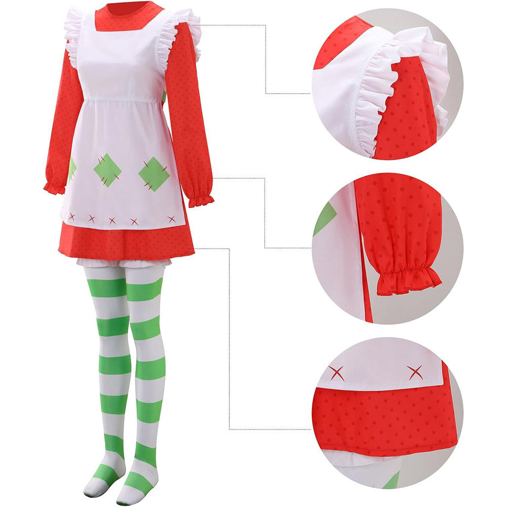 Damen Blume Erdbeermädchen Kleid Set Cosplay Kostüm Outfits Halloween Karneval Anzug