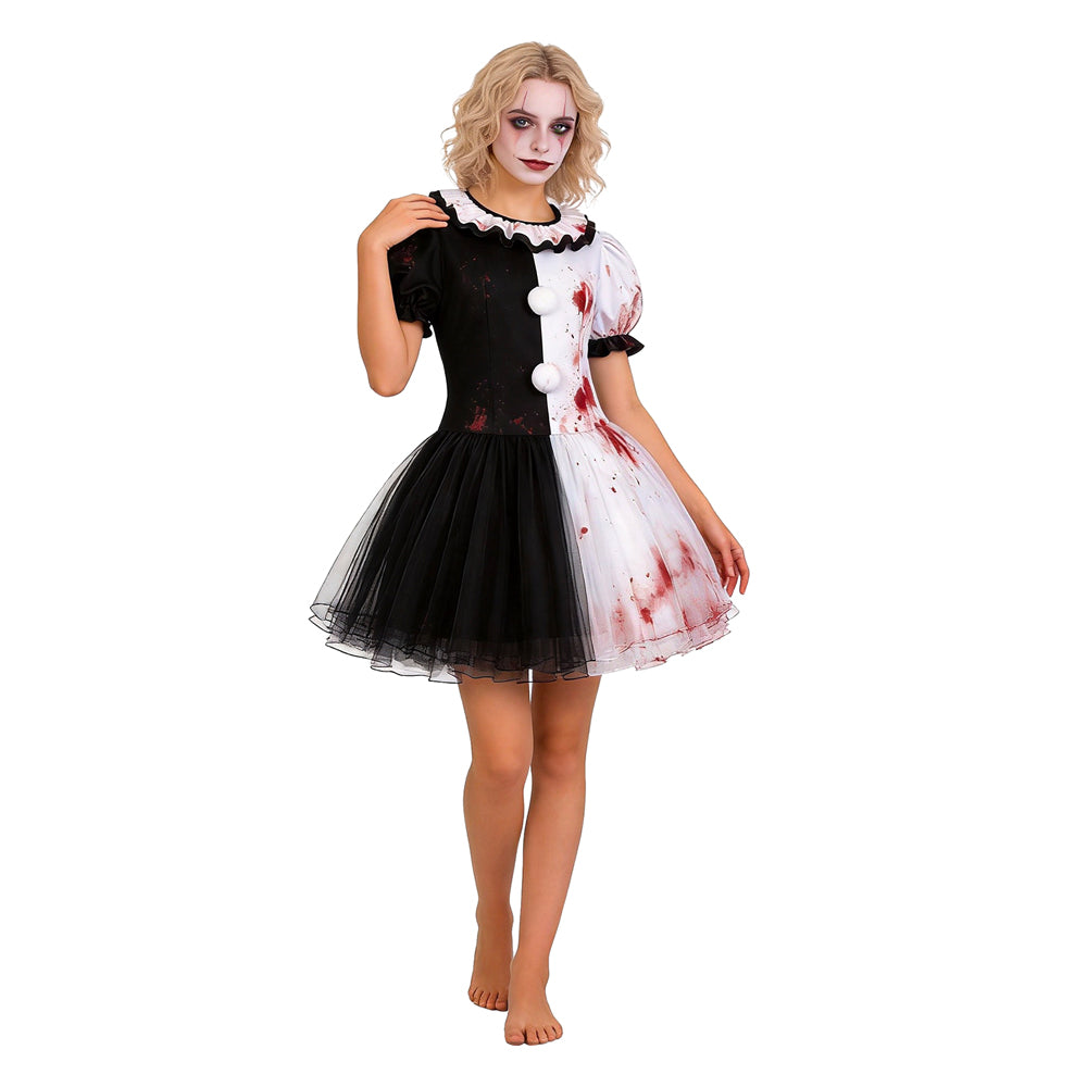 Damen Clown Kleid Terrifier-Cosplay-Kostüm für Halloween, Karneval und Partys